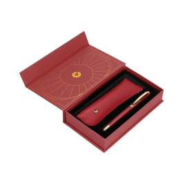 Belius Bolígrafo y Estuche Soirée Art Deco Granate y Dorado Tinta Azul Caja de Diseño