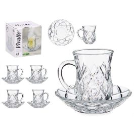 Vivalto Juego de 4 Tazas de Vidrio Transparente Rombos con Plato a Juego, 125 ml - Medidas 12x9x12 cm (12 Unidades)