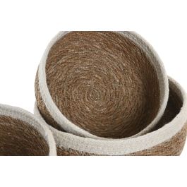 DKD Home Decor Cesta Boho de Seagrass y Yute Natural/Blanco, Set de 3 Cestas Decorativas de 25 x 9 x 25 cm (2 Unidades)