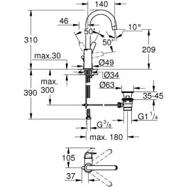 Grohe 23811000 - Grifo de Baño Mezclador Monomando, Serie Start Flow, Talla L, Acabado Cromo, con Ahorro de Agua