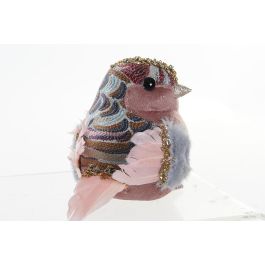DKD Home Decor Figura Navidad Fantasía Pájaro Foam Poliéster Rosa Palo Azul Celeste 10x11x15 cm (3 Unidades Surtidas)