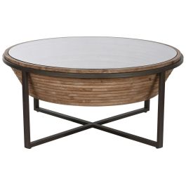 DKD Home Decor Mesa Centro Moderna de Abeto y Cristal Negro Marrón, 102x102x46 cm DKD Home Decor Mesa Centro Moderna de Abeto y Cristal Negro Marrón, 102x102x46 cm