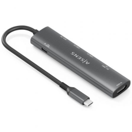 Aisens ASUC-7P027-GR Docking USB Tipo-C 7 en 1 HDMI 4K, Power Delivery 100W, 3xUSB, Lector Tarjetas SD/MicroSD Gris