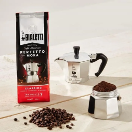 Bialetti Moka Cafetera Italiana 3 Tazas 0,30 L Plata Paquete de Café Perfetto Moka Classico 250 g