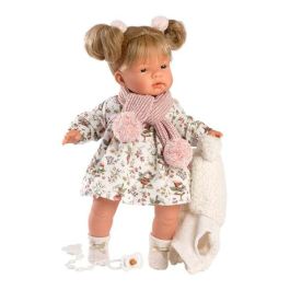 Muñeca Joelle llorona con chupete, vestido hadas, chaleco blanco y bufanda 38 cm