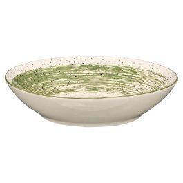 Vessia Plato Hondo Patinado Verde 20,5 cm, Cerámica de Porcelana, Blanco Interior (Set de 36)