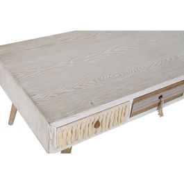 DKD Home Decor Mesa Centro Boho Blanco Natural Madera de Abeto y Algodón 110x60x50 cm