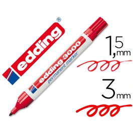 Edding Marcador Permanente 3000 Rojo (Set de 10) - Marcador de tinta indeleble para múltiples superficies, grosor de trazo 1.5-3mm, resistente al agua y roce. (Set de 10) Precio: 21.49999995. SKU: S8421277