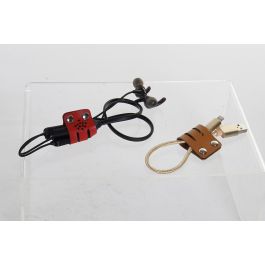 DKD Home Decor Organizador de Cables Camel y Negro de PU, Pack de 4 Unidades, 1 x 6 x 3 cm