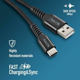 NGS KNOT-AC Cable USB 2.0 A a Tipo-C, Carga Rápida 12W, Datos 480Mbps, 1 metro, Trenzado Negro