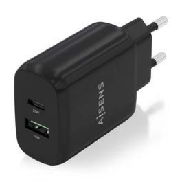 AISENS - CARGADOR 25W, 1xUSB-C PD3.0, 1xUSB-A QC3.0, NEGRO