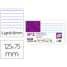Liderpapel Ficha Rayada Nº2 75x125 mm 180gr Paquete de 100 Unidades