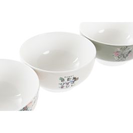 DKD Home Decor Greature 3 Bol Rosa Beige Porcelana New Bone 14x14x7 cm 520ml Mariposa Apto Microondas Lavavajillas (12 Unidades)