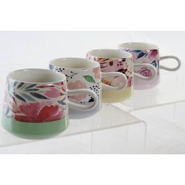 DKD Home Decor Taza Mug Shabby Flores Multicolor 360ml Gres Apto Microondas y Lavavajillas (Pack de 12 Unidades Surtidas)