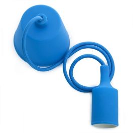 Portalámparas E27 de PVC con Cable Textil y Rosetón Color Azul - Lámpara Colgante Techo de Fácil Instalación y Diseño Moderno