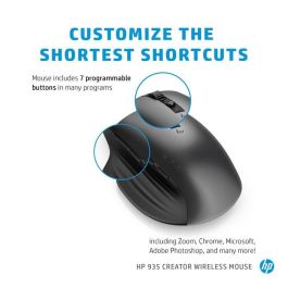 HP 935 Creator Ratón Inalámbrico Ergonómico Recargable 4000DPI Programable Multi-dispositivo Sensor Cristal Batería 12 Semanas Negro