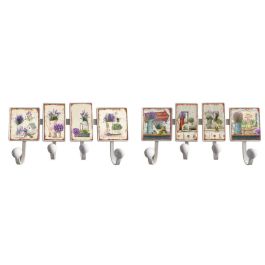 DKD Home Decor Perchero de Pared Shabby de Metal, 4 colgadores, 38x19x6 cm. Pack de 4 Unidades, blanco y multicolor surtido.