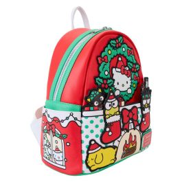 Loungefly Mochila Hello Kitty Sanrio Christmas 26cm Piel Vegana, Tirantes Acolchados, Bolsillos Laterales