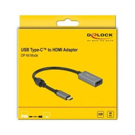 DeLOCK Adaptador Activo USB Type-C a HDMI, DP Alt Mode, 4K Ultra HD a 60Hz, HDR, Longitud de Cable 0.2m, Compatible con Windows y macOS, Negro/Gris