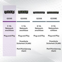 Netgear GS305v3 Switch Ethernet Gigabit No Gestionable 5 Puertos RJ-45 (10/100/1000 Mbps) 10 Gbps Metálico EU