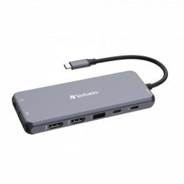 Verbatim Hub Pro USB-C con 2xHDMI 4K, 1xVGA, 1xRJ45, 3xUSB-A 3.2, 1xUSB-C 3.2, 2xUSB-A 2.0, SD/microSD, Jack 3.5mm, USB-C PD Plata