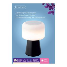 Lumineo 894415 Lámpara LED con Altavoz Bluetooth Recargable para Exterior e Interior, IP44, 22.5 cm, Negro y Blanco