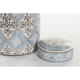 DKD Home Decor Jarrón Árabe Azima de Porcelana Hecho a mano, Beige Azul, 18x30x18 cm