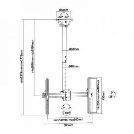 Aisens CT70TSLE-033 Soporte de Techo Giratorio, Inclinable, Extensible y Nivelable para TV 37-70" VESA 600x400mm, 50kg