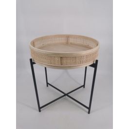 DKD Home Decor Macetero Scandi de Ratán y Metal, Colores Natural y Negro, 43x43x46 cm, Desmontable