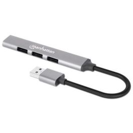 MANHATTAN 168427 Hub USB-A 4 Puertos (3x USB 2.0, 1x USB 3.2 Gen 1) hasta 5000 Mbit/s, Gris Aluminio