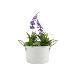 Ibergarden Macetero Bajo con Asas Blanco y Plata, Metal Zinc, 17.5x8.5x12.5 cm (Set de 72)