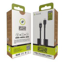 muvit for change cable rizado Tipo C a Tipo C 3A 60w 1,2m negro