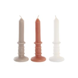 DKD Home Decor Vela Decorativa Urban Cilíndrica de Cera Blanco, Gris y Rosa 7x7x18 cm con Duración 10h Pack 12 Unidades para Decoración del Hogar