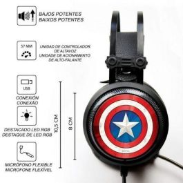 ERT GROUP Auriculares Gaming Capitán América Marvel Sonido Envolvente Virtual 7.1 Conexión USB Jack
