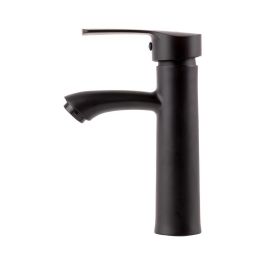 Grifo Lavabo Latón/Zinc, Negro, Agua Caliente-Fría, Latiguillos, Caño Bajo, Monomando [QLI-FA-SS01]