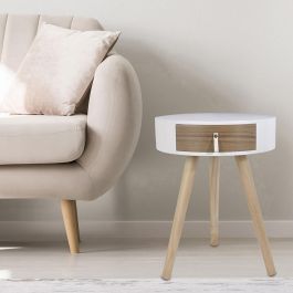 Home Deco Factory Mesa Nora Essentiel Blanca Con Cajón Diámetro 35 cm Altura 46,5 cm