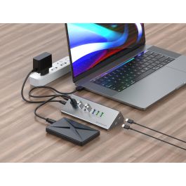 Conceptronic HUBBIES18G Hub USB-A 3.0 / USB-C con 6 x USB-A 3.0 y Ethernet Gigabit Gris