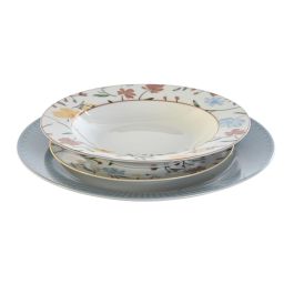 DKD Home Decor Vajilla Azul Blanco Porcelana 18 Piezas Shabby