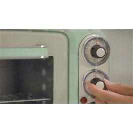 Ariete 979/04 Mini Horno Eléctrico 18 Litros Vintage Verde con Función Estática, Temporizador y Temperatura Regulable hasta 230°C, Incluye Parrilla y Bandeja