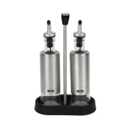 Quttin Set 2 Aceiteras de Acero Inoxidable con Soporte - 9.5 x 27.7 x 17.8 cm (8 Unidades)