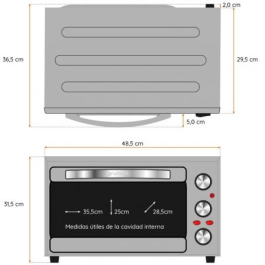 Grunkel Horno Eléctrico de Sobremesa HR-28SILVER, 28 Litros, 1600W, con Convección, 3 Modos de Cocción, Luz Interior, Temporizador 60 min, 230°C, Color Plata