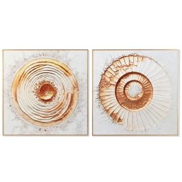 DKD Home Decor Cuadro Glam de Aluminio y MDF Blanco Dorado 80x80 cm con Círculos (Set de 2 Unidades)