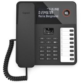 Gigaset DESK 600 Teléfono Fijo Analógico con Cable, 100 Entradas, Identificador de Llamadas, Pantalla LCD Retroiluminada, Negro