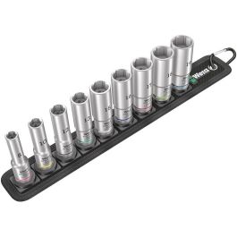 Wera 05004545001 Juego de Enchufes de Vaso Deep Belt B, 3/8", Métrica 8, 10, 12, 13, 15, 16, 17, 18, 19 mm, 9 Piezas
