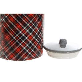DKD Home Decor Bote de Dolomita 2,35 L Rojo Negro Gris Apto Lavavajillas Colección Tartan Alpino 15x15x22 cm