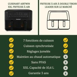 Cuisinart AFD10XBLE Freidora de Aire con Tanque Doble, 10.4 L, 2400 W, Negra