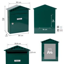 Arregui Visit Buzón Exterior Individual Mediano (A4) de Acero Galvanizado Lacado Verde 30x11x36 cm