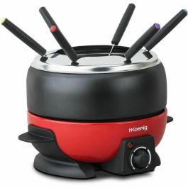 Hkoenig Fondue Eléctrica ALP1800 para 6 personas - 2L - 800W - Termostato regulable - Roja y negra