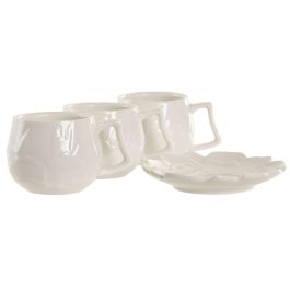 DKD Home Decor Taza de Café Porcelana Blanca 120ml Set de 6 Unidades Apta Microondas y Lavavajillas 6.7 x 5.7 x 9 cm