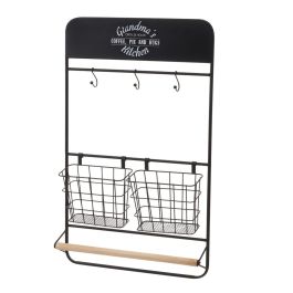 Portarrollos de Cocina Negro Natural Hierro 38 x 7,5 x 61 cm